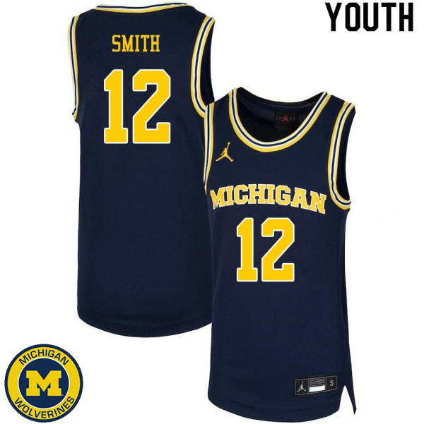 Youth Michigan Wolverines #12 Mike Smith Navy Official Basketball Jersey